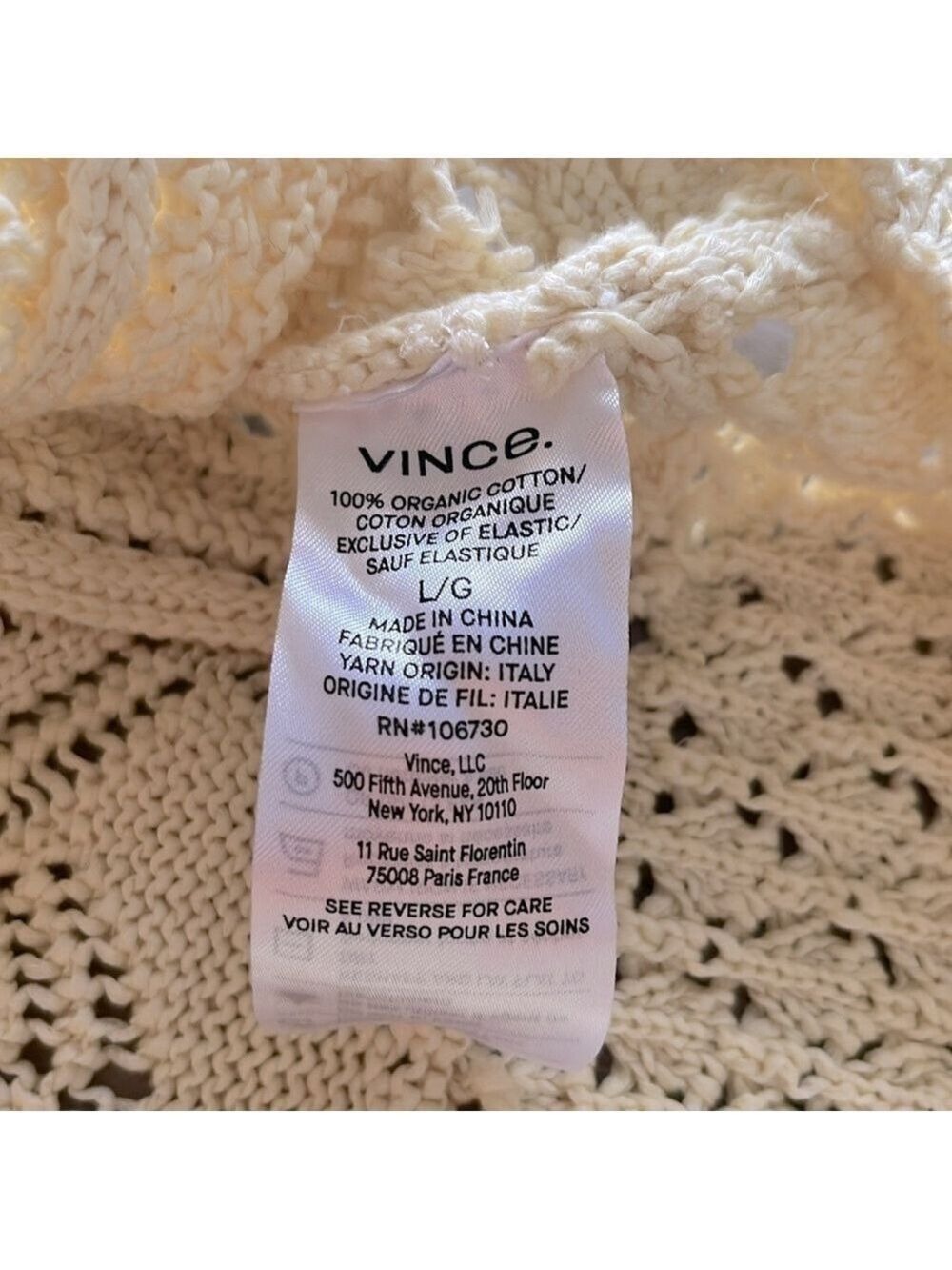 NWT. VINCE Lace Patchwork Pullover Organic Cotton Sweater in Pale Yellow size L - Picture 11 of 11